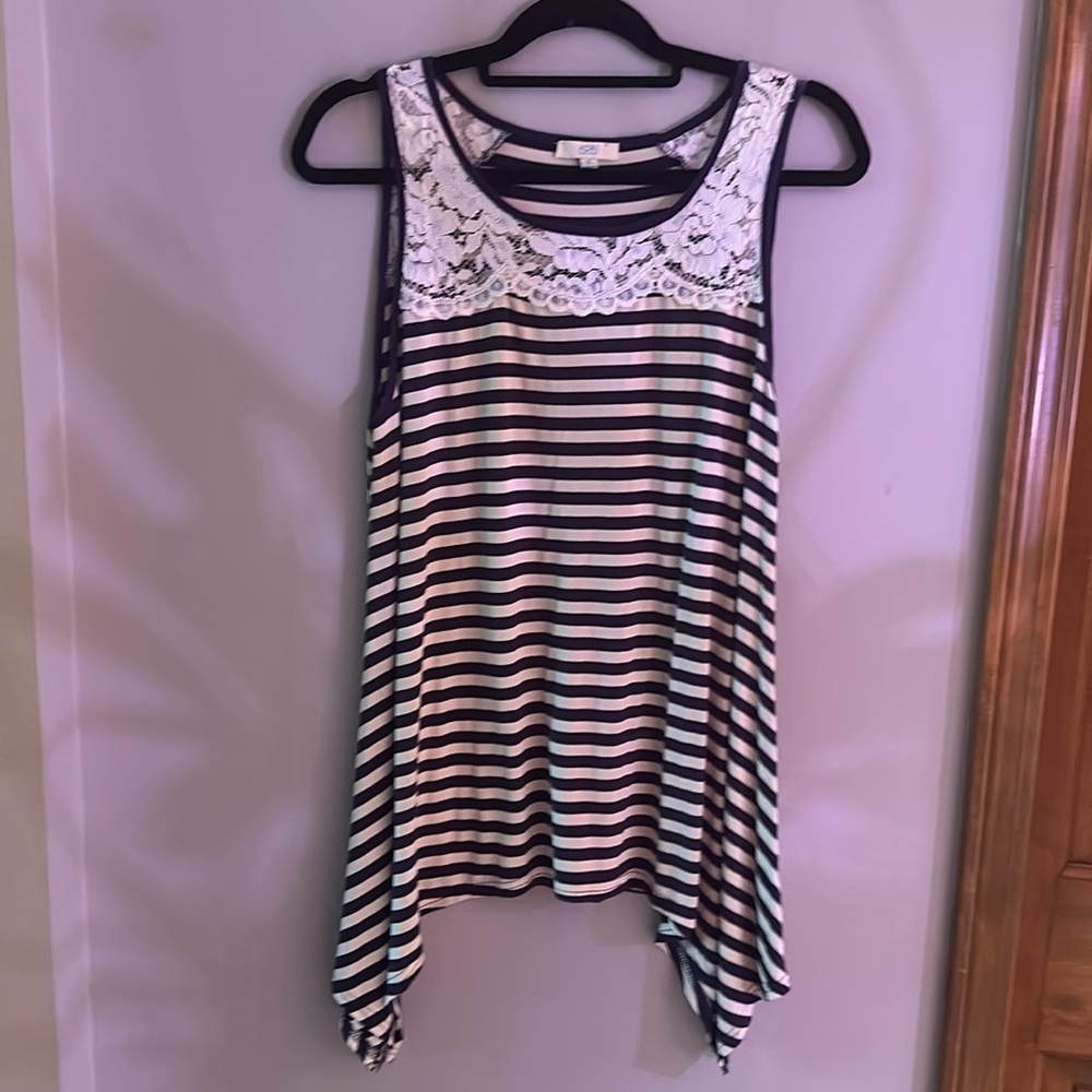Navy and White striped  sleeveless tunic top